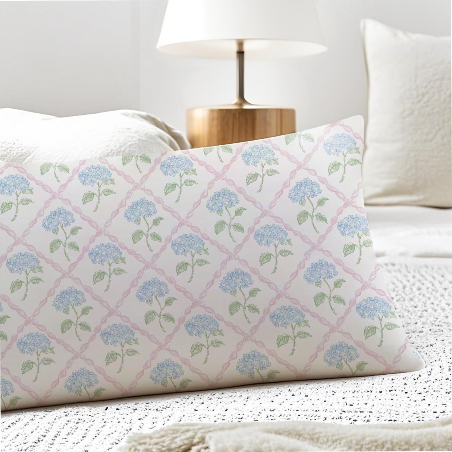 Hydrangea Floral 20x54 Body Pillow Cover, Rustic Farmhouse Decor, Girly Room Decor, Watercolor Pink and Blue Hydrangea Flower Decorative…