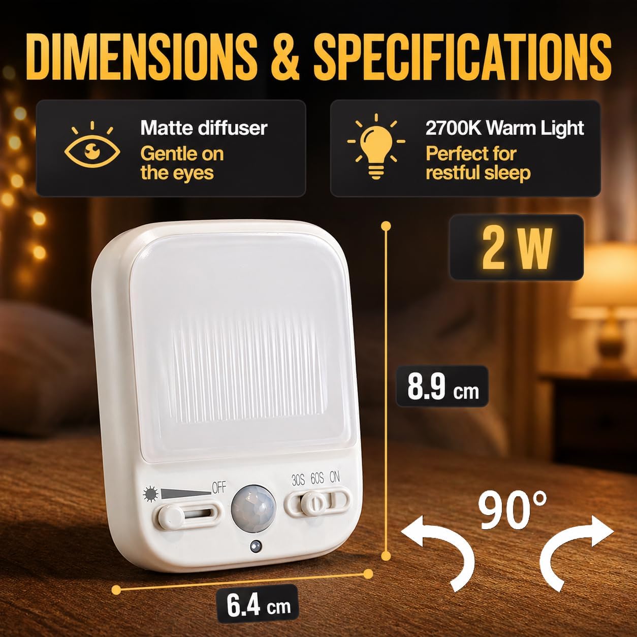 ShopN5 Night Sensor LED Motion-Activated Night Light Rotatable Dusk to Dawn AC Outlet Plug-in Wall Night Sensor Light for Bedroom Hallway S…