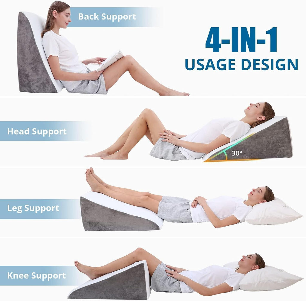 Sasttie Wedge Pillow, 12 Inch Memory Foam Bed Wedge Pillow for Sleeping, Acid Reflux, Back Pain, Post Surgery, and Snoring, Designed with W…