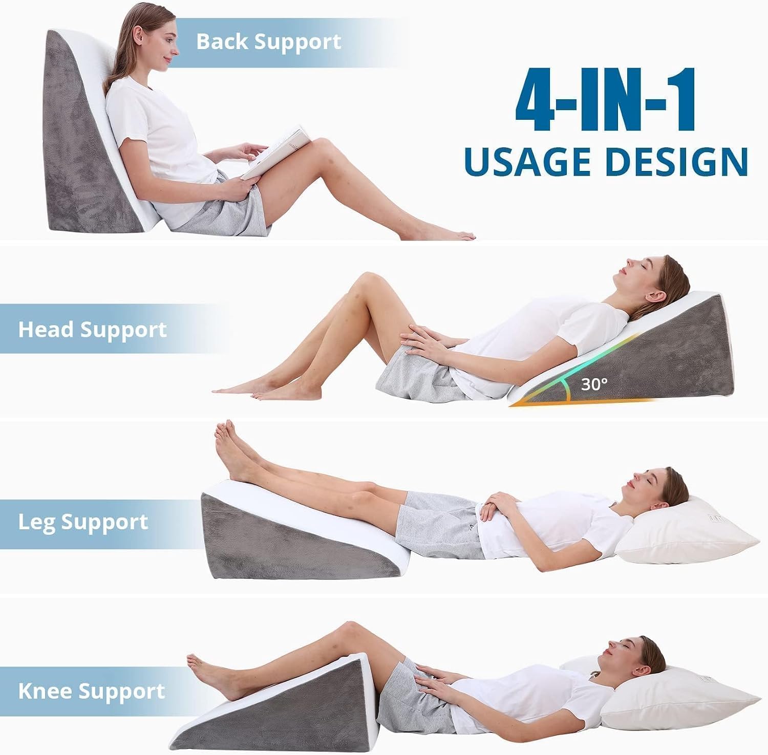 Sasttie Wedge Pillow, 12 Inch Memory Foam Bed Wedge Pillow for Sleeping, Acid Reflux, Back Pain, Post Surgery, and Snoring, Designed with W…