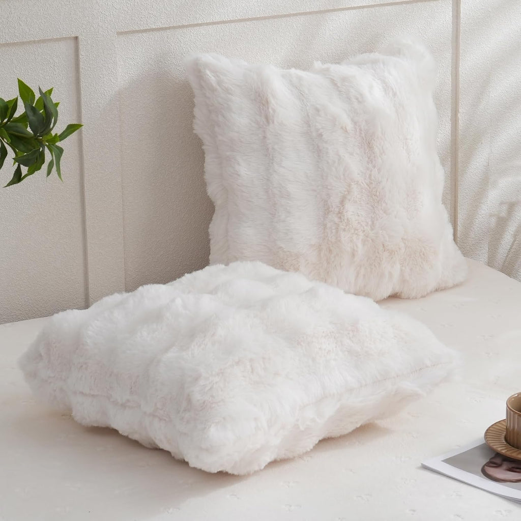 Chumerry Faux Fur White Throw Pillow Cover Ultra Furry Fuzzy Couch Pillow Case Cream White Cushion Cover Room Decor Decorative Pillowcase 1…