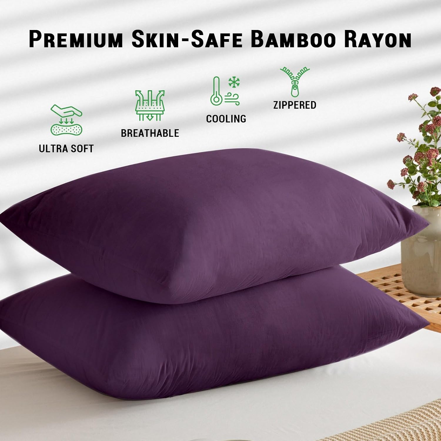 Gogreen Bamboo Rayon Waterproof Pillow Protector, Breathable Pillow Cover, Cooling Pillow Case Protector with Zipper, Super Soft Pillow Cas…