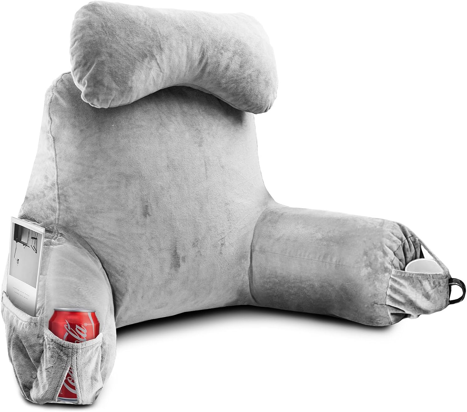 OAISZ Reading Pillow for Sitting in Bed Adult, Reading Pillow with Shredded Memory Foam (LightGery, Extra Large 25" H)
