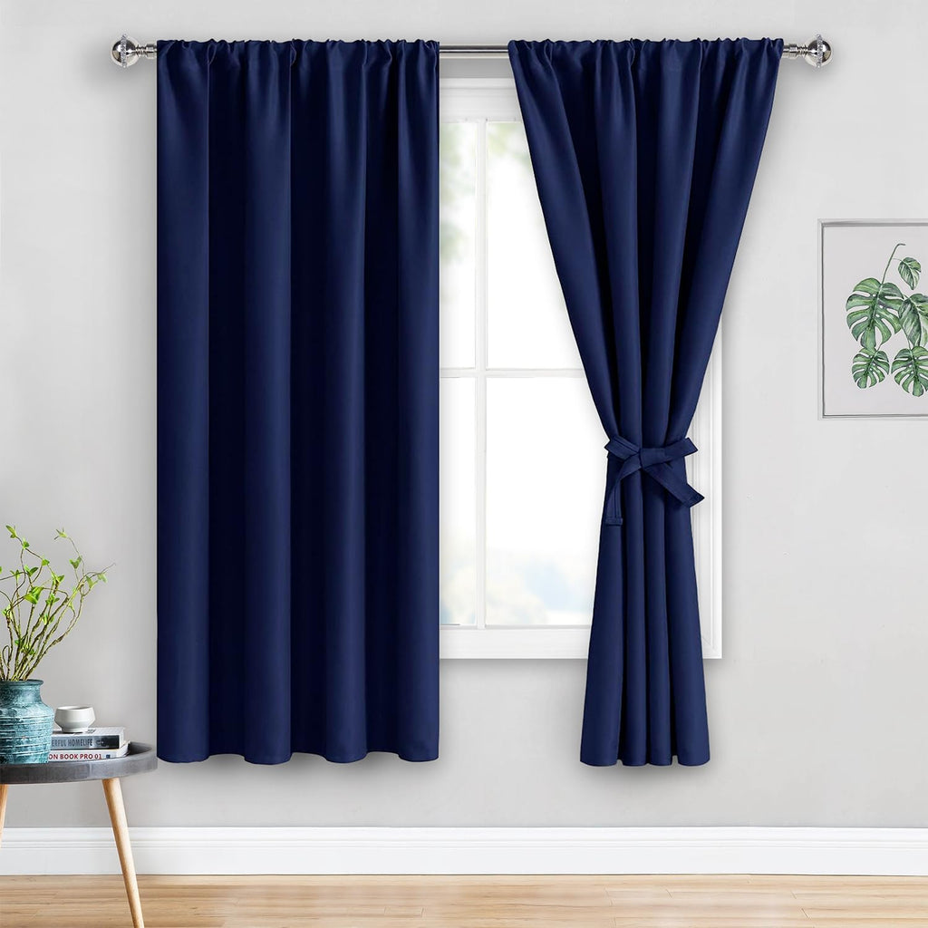Jiuzhen Blackout Curtains for Bedroom– Thermal Insulated, Noise Reducing Room Darkening Drapes for Living Room, Rod Pocket Curtains with Tie…