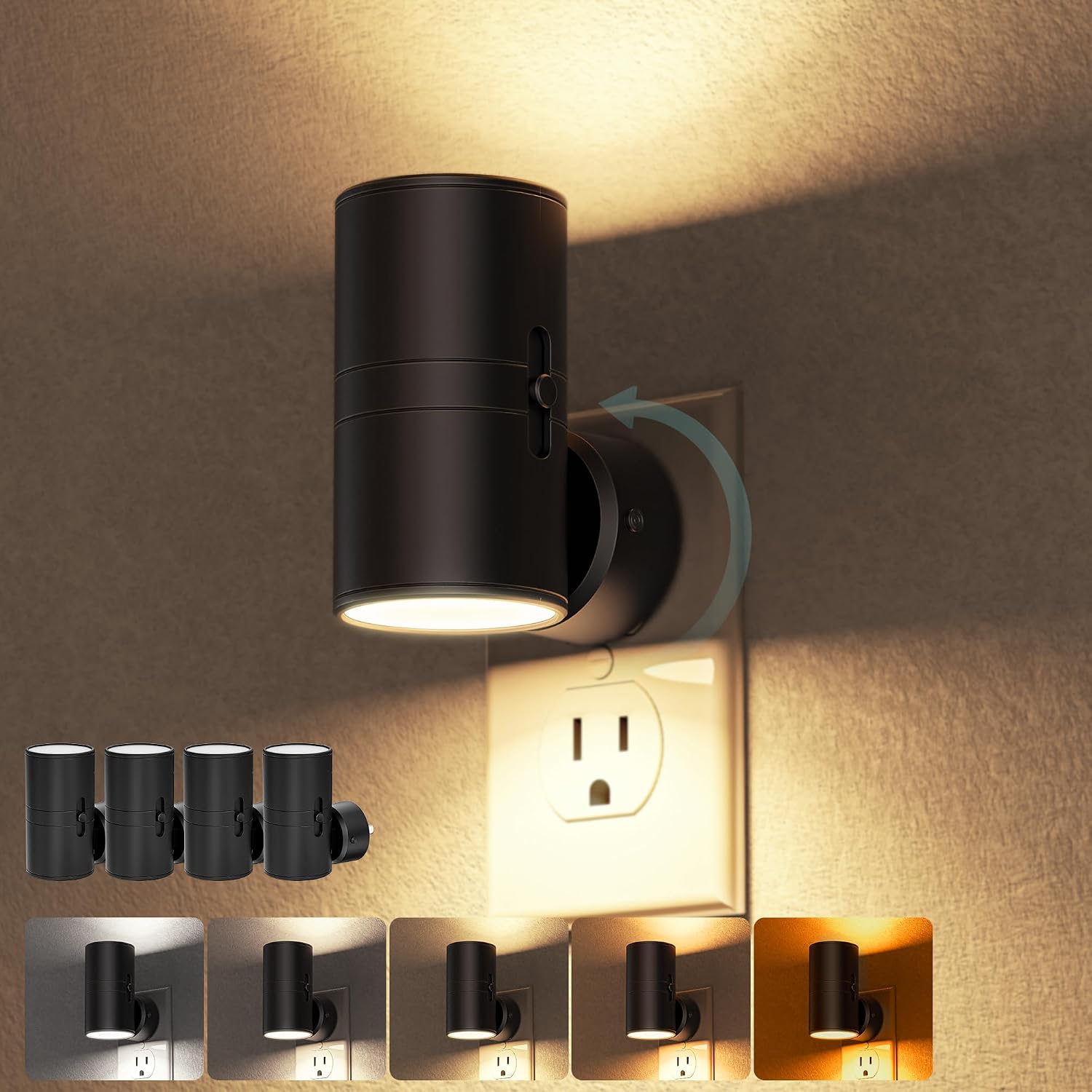 WelcometoBriigniteenjoyyourtimehere Briignite Night Lights Plug into Wall, 5CCT LED Night Light Plug in, Dusk to Dawn Sensor, 330° Swivel P…
