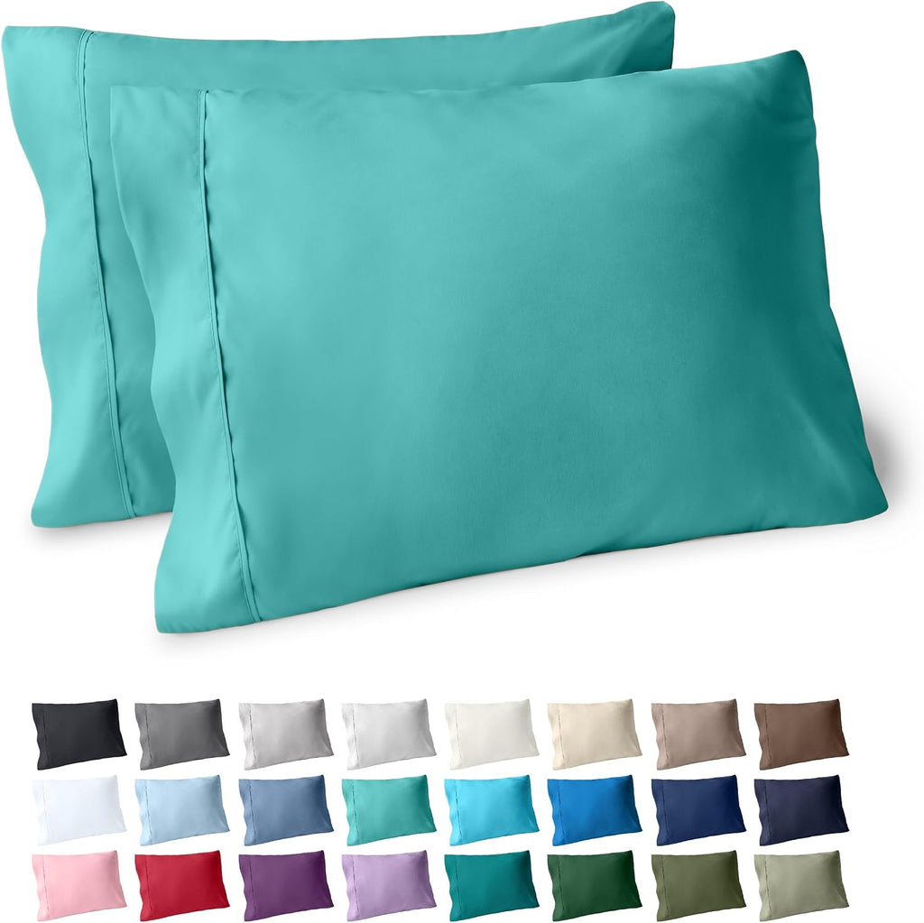 BareHome Bare Home Microfiber Pillow Cases - King Size Set of 2 - Cooling Pillowcases - Double Brushed - Turquoise Pillowcases 2 Pack - Eas…