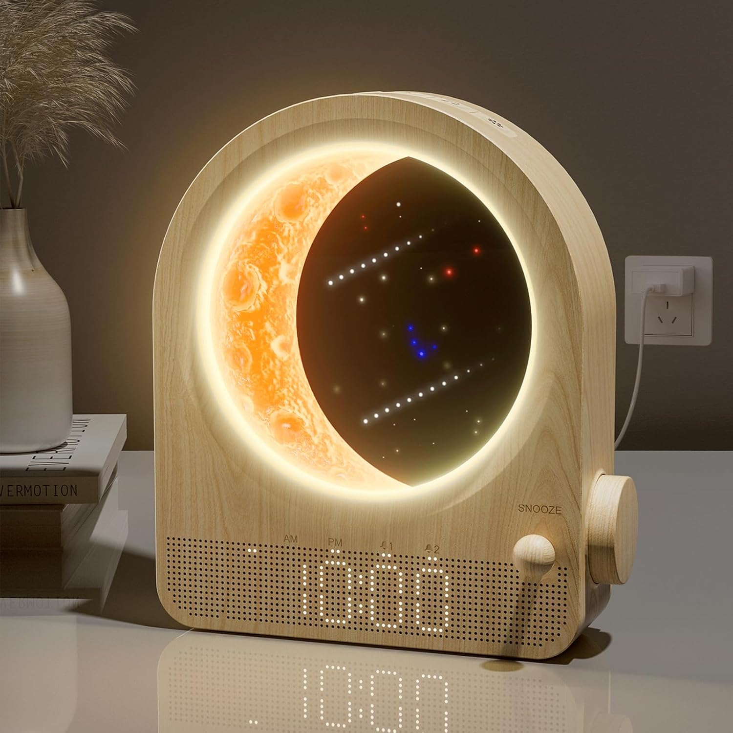 blonbar Sunrise Alarm Clocks for Bedrooms, Stepless Dimmable Moon Lamp Dual Alarm Clock with 12Levels Volume for Heavy Sleepers, 10 Natural…