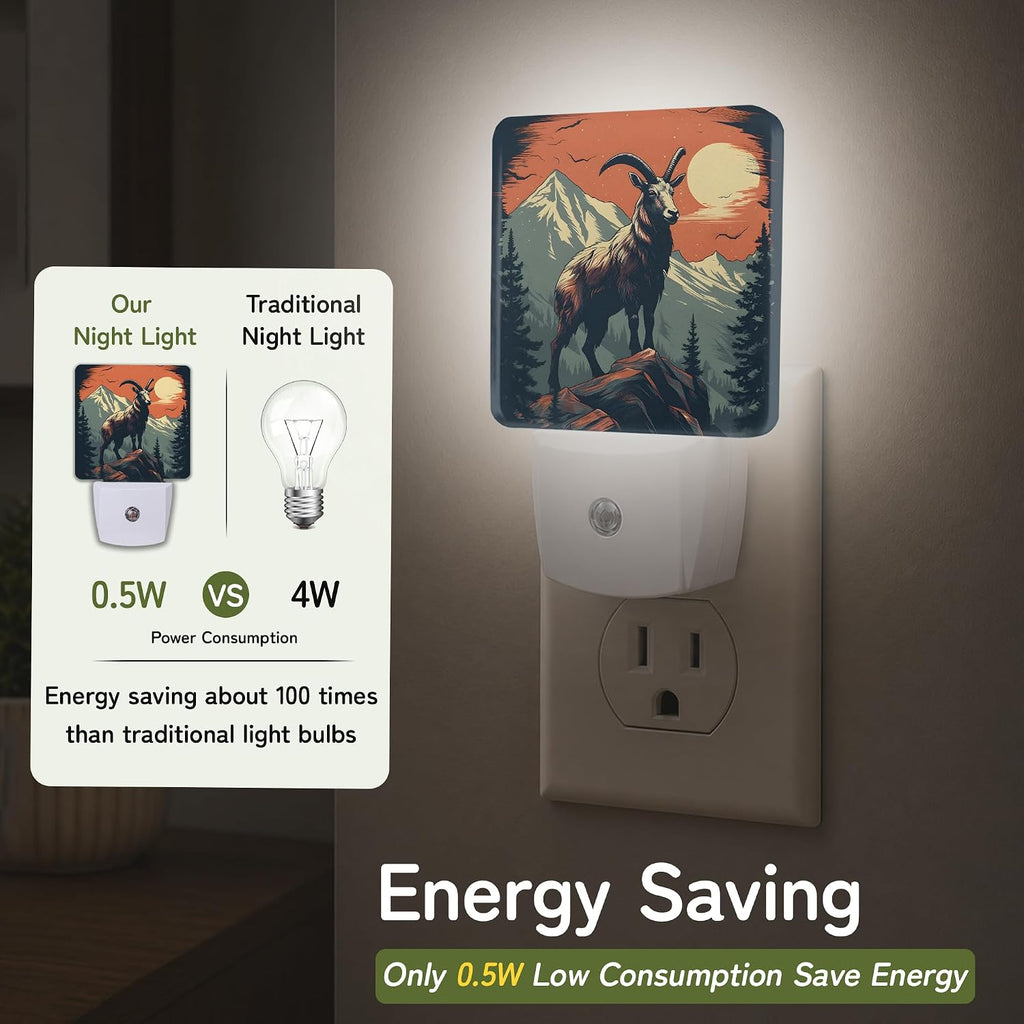 Mountain Goat Sunset Night Lights Plug into Wall, Night Light with Dusk to Dawn Sensor for Bedroom Bathroom Kitchen Hallway Stairs…