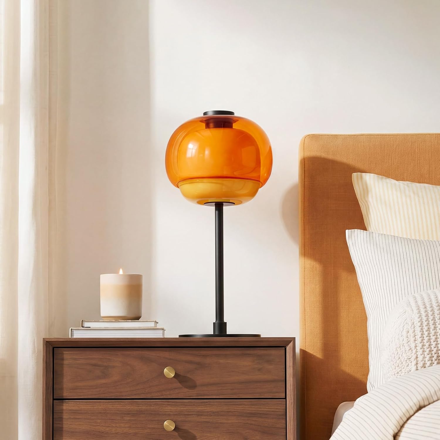 Nordic Colorful Glass Table Lamp, 16" Tall Modern Art Glass Bedside Lamp with Metal Base, E26 Socket, Vintage Scandinavian Decor Accent…