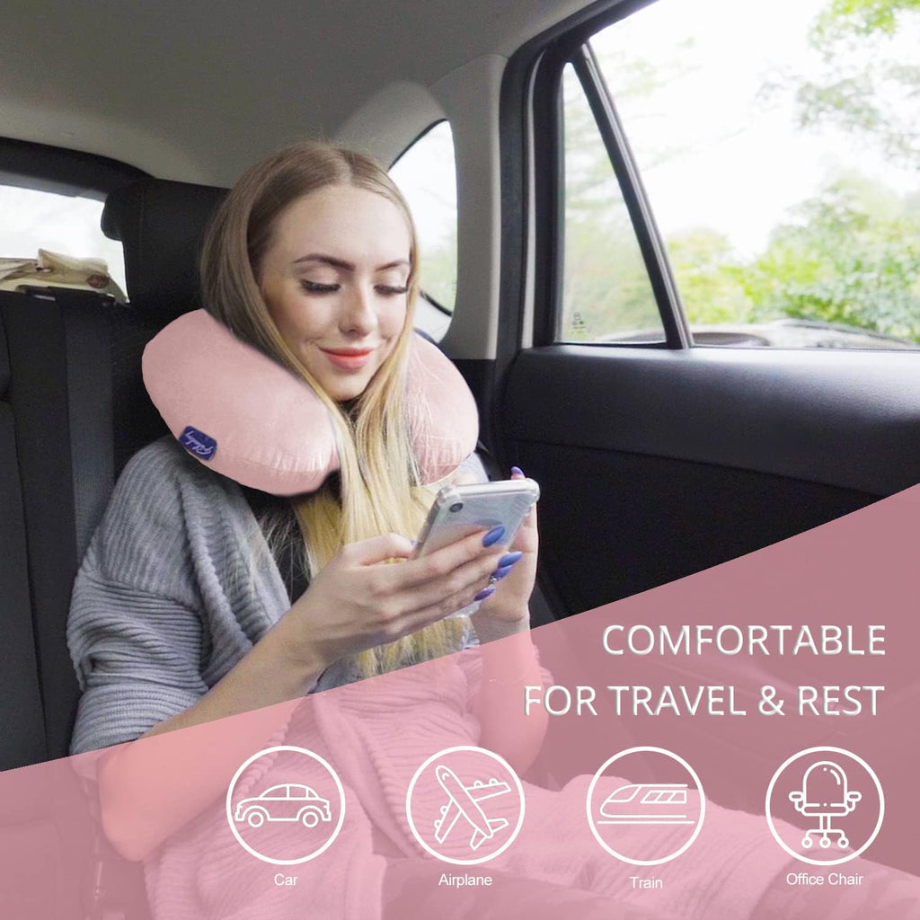 Fabuday Memory Foam Neck Pillows for Travel - Airplane Pillows for Sleeping with Attachable Snap Strap Soft Washable Cover, Flight Pillow f…