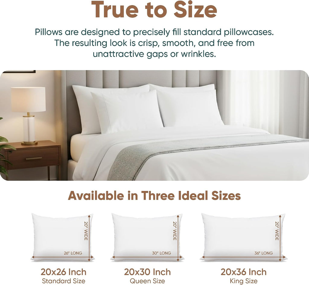 Pillowflex Synthetic Down Sleeping Pillows - Queen Size - Medium Firmness for Back, Side & Stomach Sleepers - Ideal for Queen Size Beds - C…