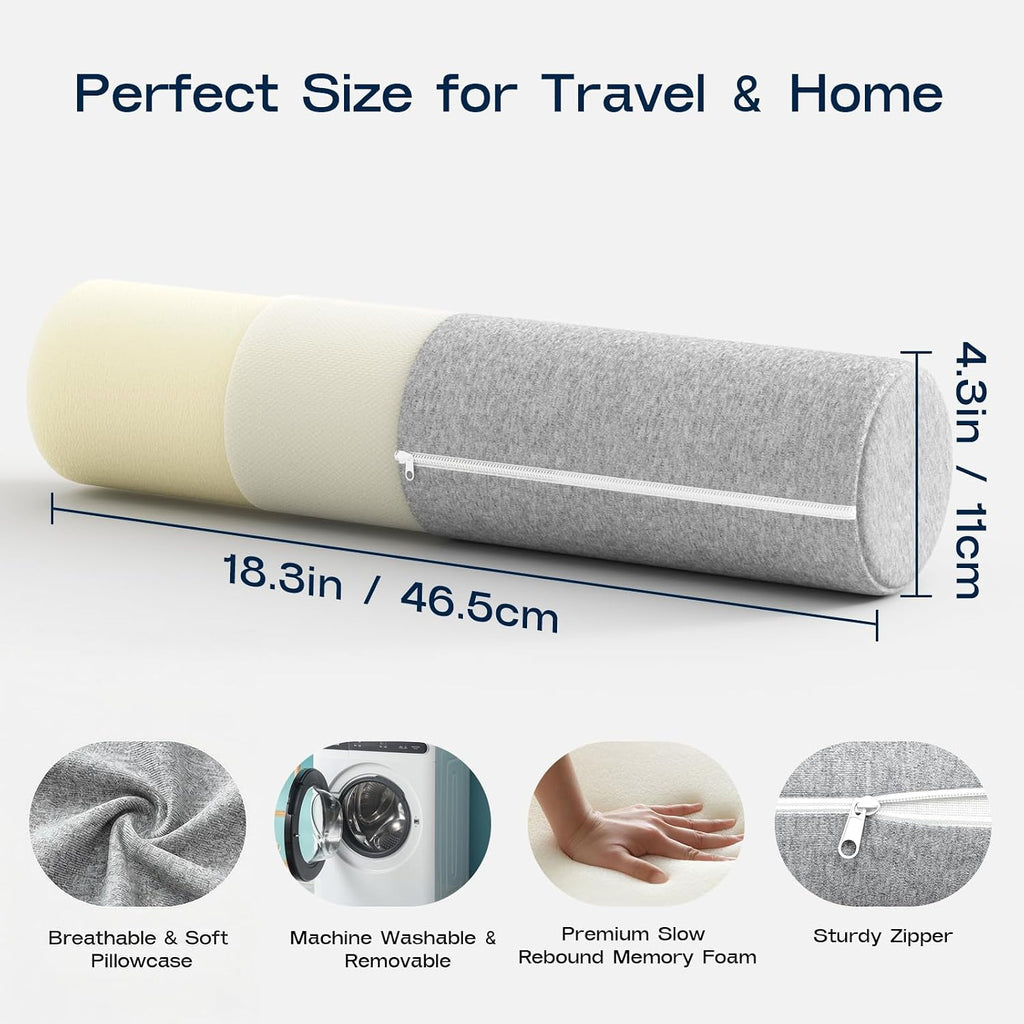 Forcanby Neck Roll Pillow, Memory Foam Neck Support Pillows, Round Neck Pillows, Cylinder Bolster Pillows for Bed, Couch, and Yoga, Removab…