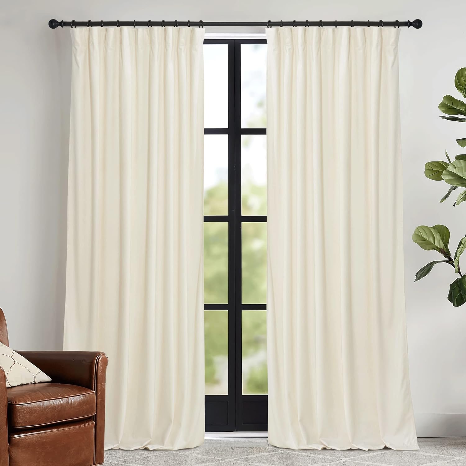 Rybhome RYB HOME Ivory Velvet Curtains for Bedroom Living Room, Thermal Insulated Privacy UV Heat Blocking Luxurious Drapes for Nursery Din…