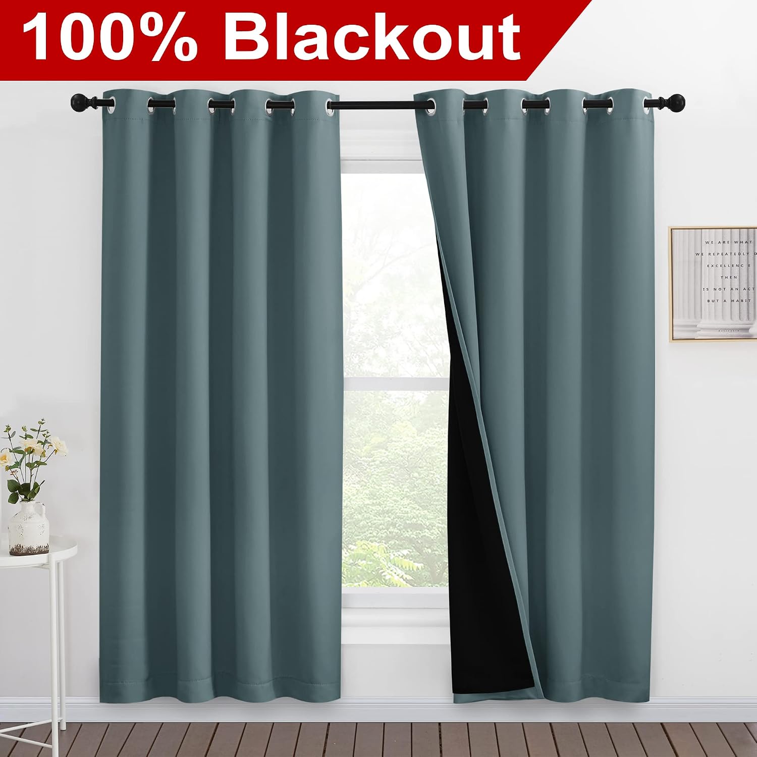 Nicetown 100% Blackout Window Curtain Panels, Full Light Blocking Drapes with Black Liner for Nursery, 78-inch Drop Thermal Insulated Drape…