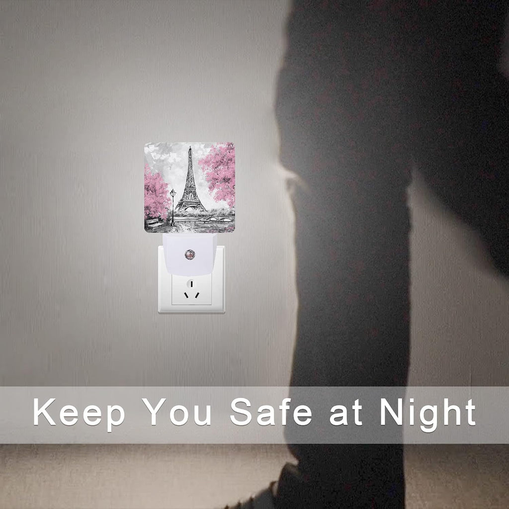 Eiffel Tower Paris Pink Flower Night Light Plug-in LED Nightlights Auto Sensor Night Lamp Dusk-to-Dawn Lamp Home Decor for Nursery…