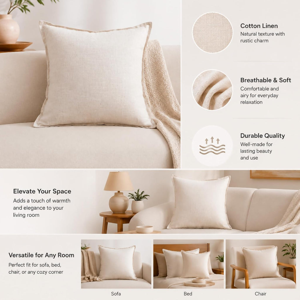 Symplora Cotton Linen Throw Pillow Covers Set of 2, Breathable Non Pilling Decorative Pillow Covers, Machine Washable Cushion Case for…