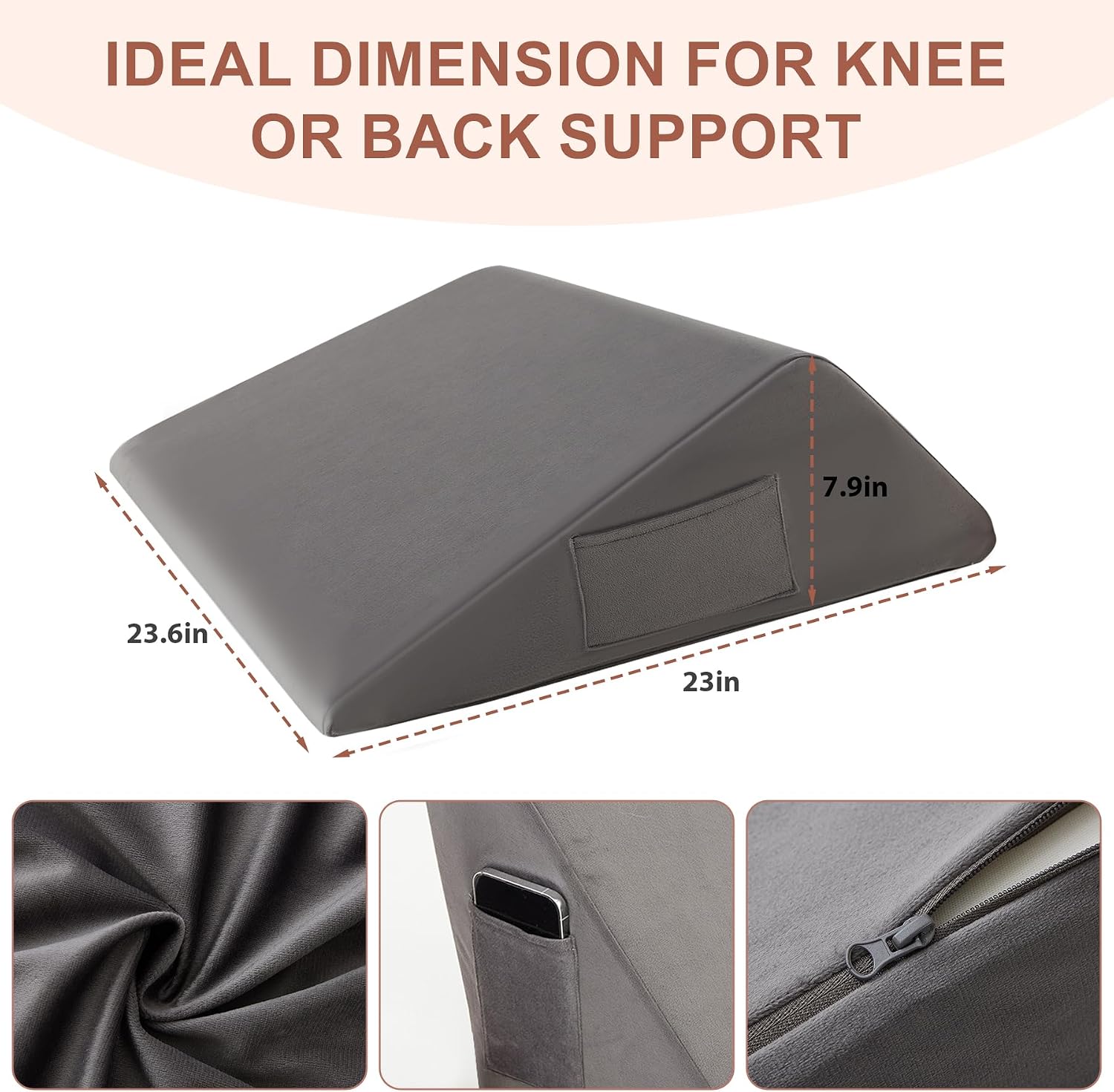 Bedluxe Knee Wedge Pillow, Memory Foam Leg Pillow Bed Wedge for Sleeping, Post Surgery Triangle Pillow for Knee Support, Leg Elevation, Kne…