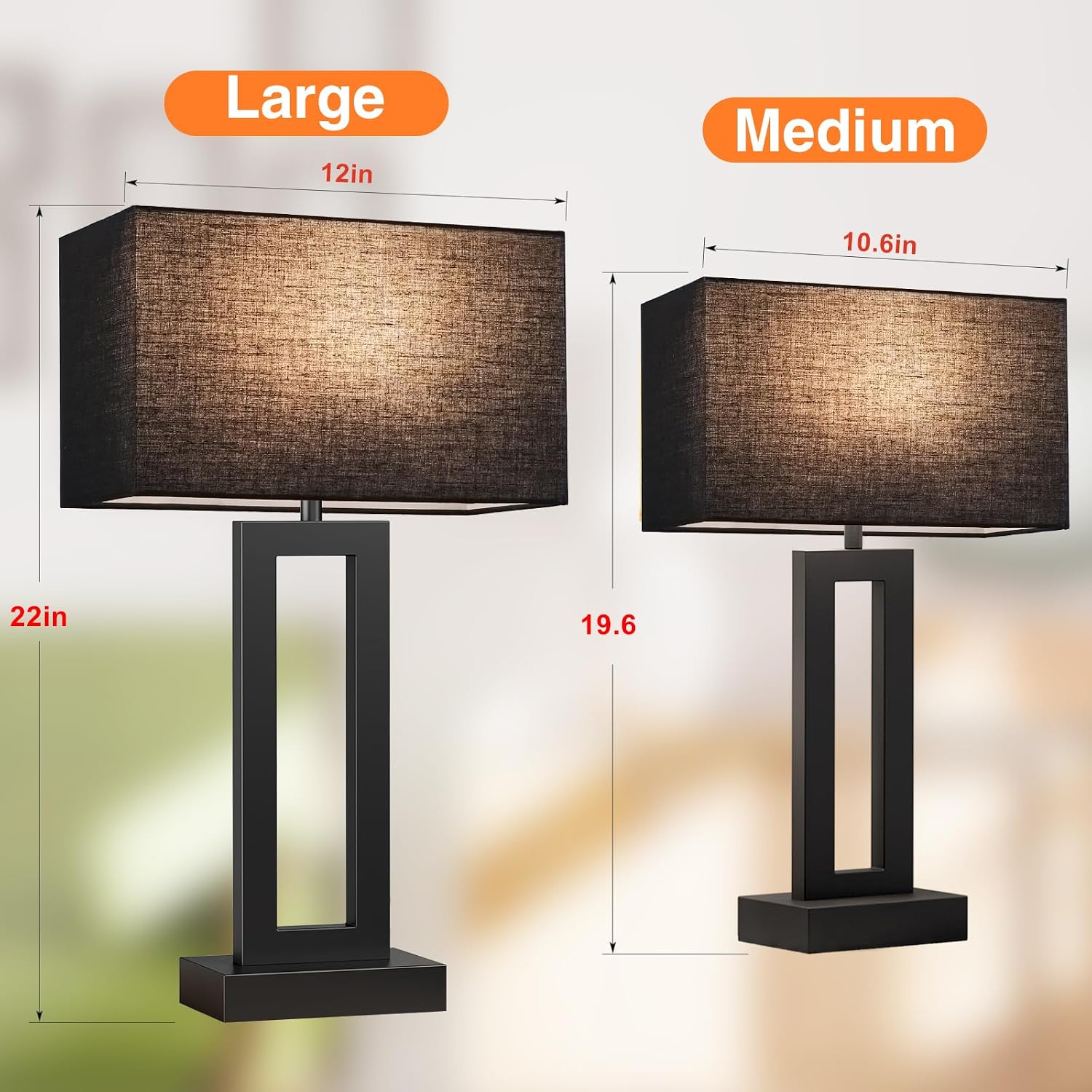 Seealle 22" Tall Living Room Lamps for Night Stands - Touch Bedside Lamp with USB C+A, 3 Way Dimmable Bedroom Lamps for End Tables Set of…