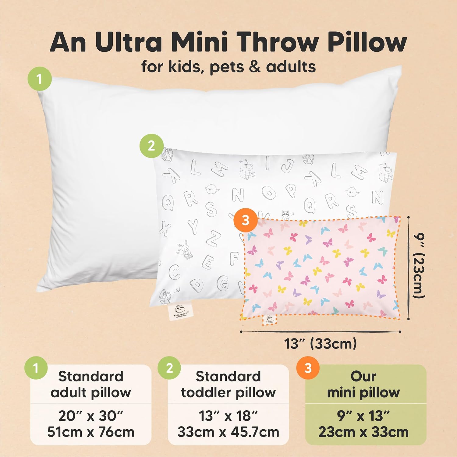 Mini Toddler Pillow with Pillowcase - 9x13 My Little Dreamy Travel Kids Pillow for Sleeping, Toddler Bed, Small, Tiny, Organic Cotton…