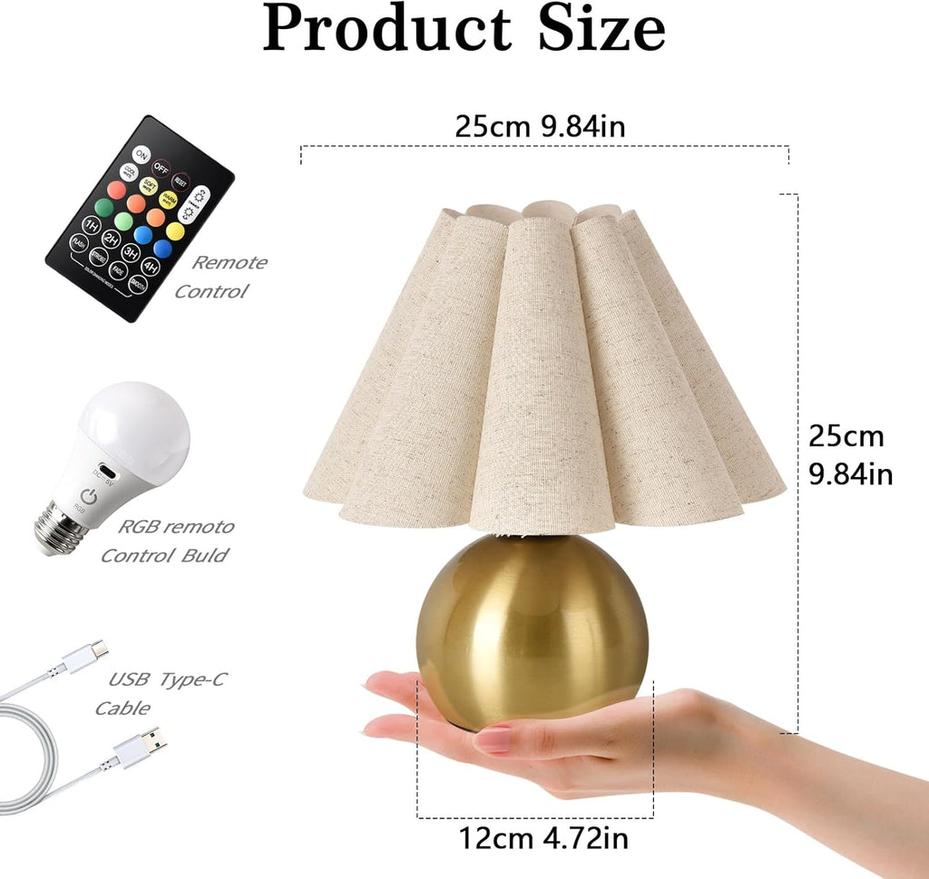 Ziqqeelam Rechargeable Cordless Small Table Lamp, Battery Operated Remote Control Gold Mini Table Lamps for Bedroom Nightstand, Cute…