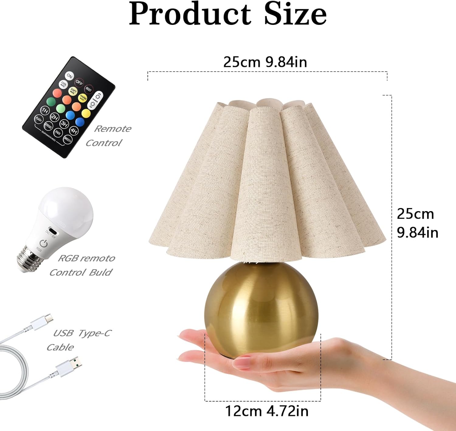 Ziqqeelam Rechargeable Cordless Small Table Lamp, Battery Operated Remote Control Gold Mini Table Lamps for Bedroom Nightstand, Cute…