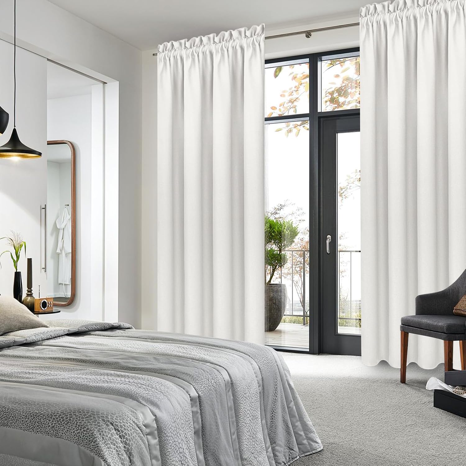 DWCN Blackout Curtains Thermal Insulated, Energy Saving & Noise Reducing Bedroom and Living Room Curtains, Ivory, W 42x L 84 Inch, Set of…