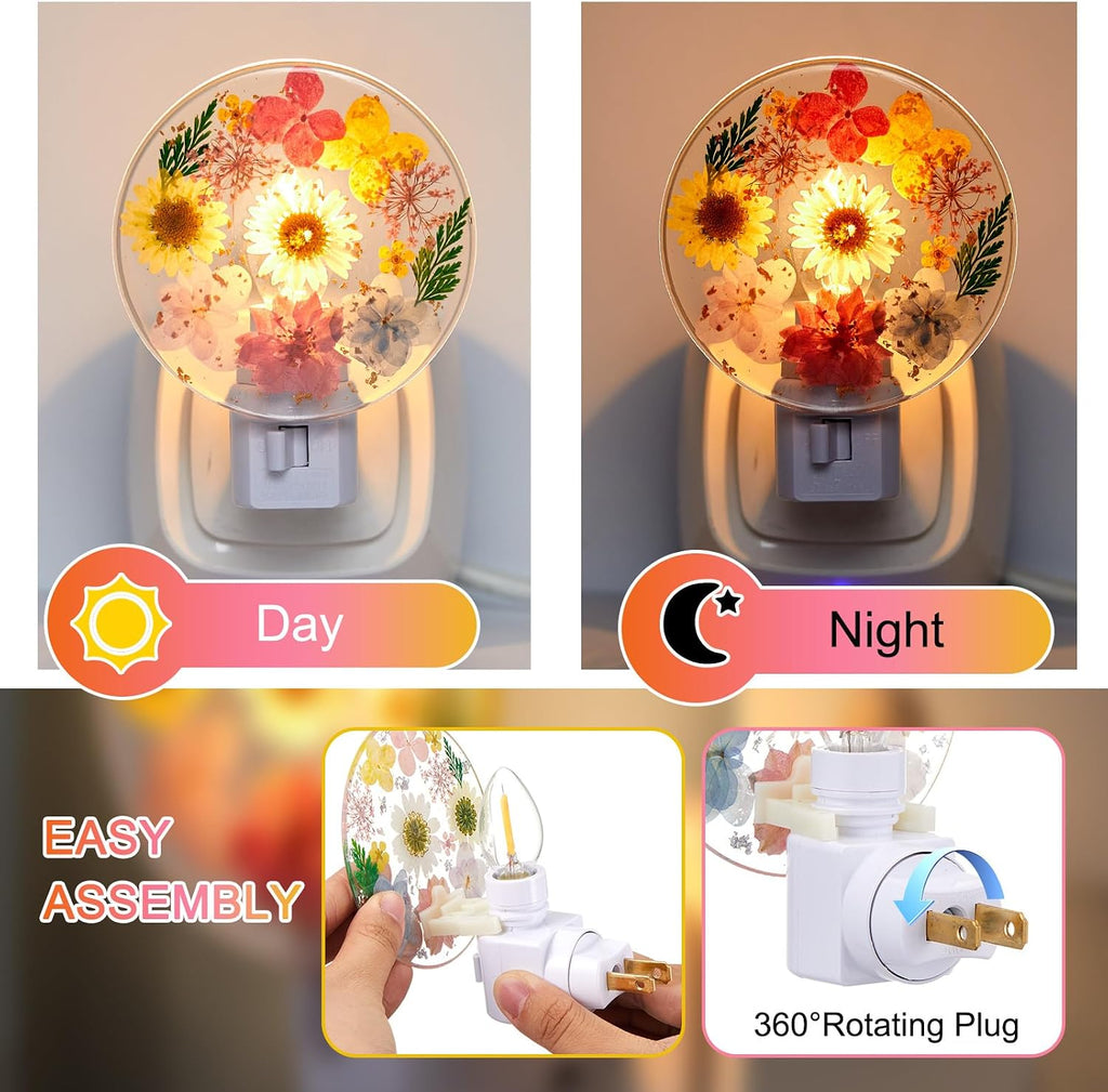 Glooglitter Pressed Flower Night Light Plug in - Handmade Dried Floral Wall Night Light, Soft Glow Decorative Nightlight for Hallway Bedroo…