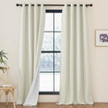 Nicetown Faux Linen 100% Blackout Living Room Curtains 96 inches Long, Silver Grommet 2 Layers Window Treatment with White Liner Thermal Cu…