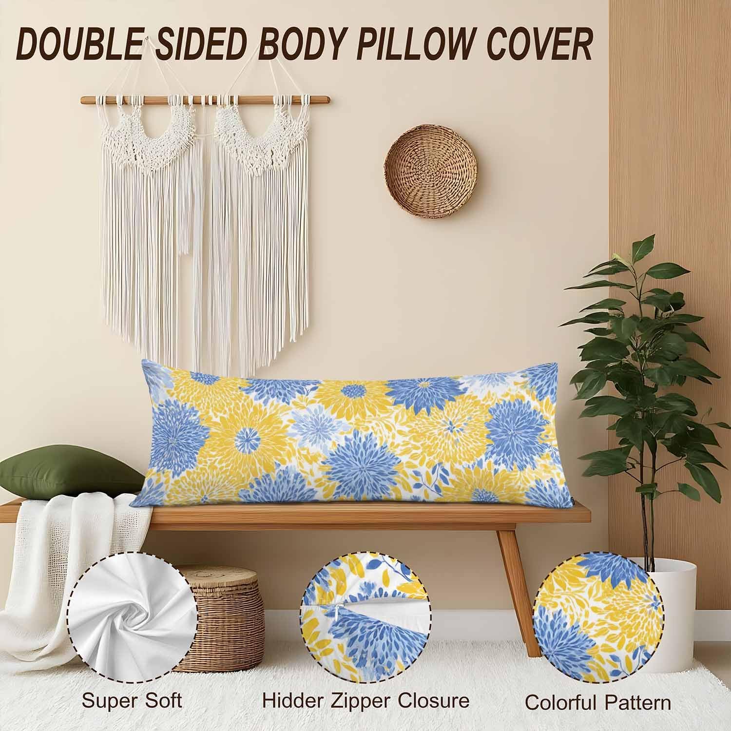 Floral Body Pillow Pillowcase, Abstract Spring Flower Farmhouse Body Cushion Covers 20x54 Body Pillow Covers Bedding Pillow Protector for…