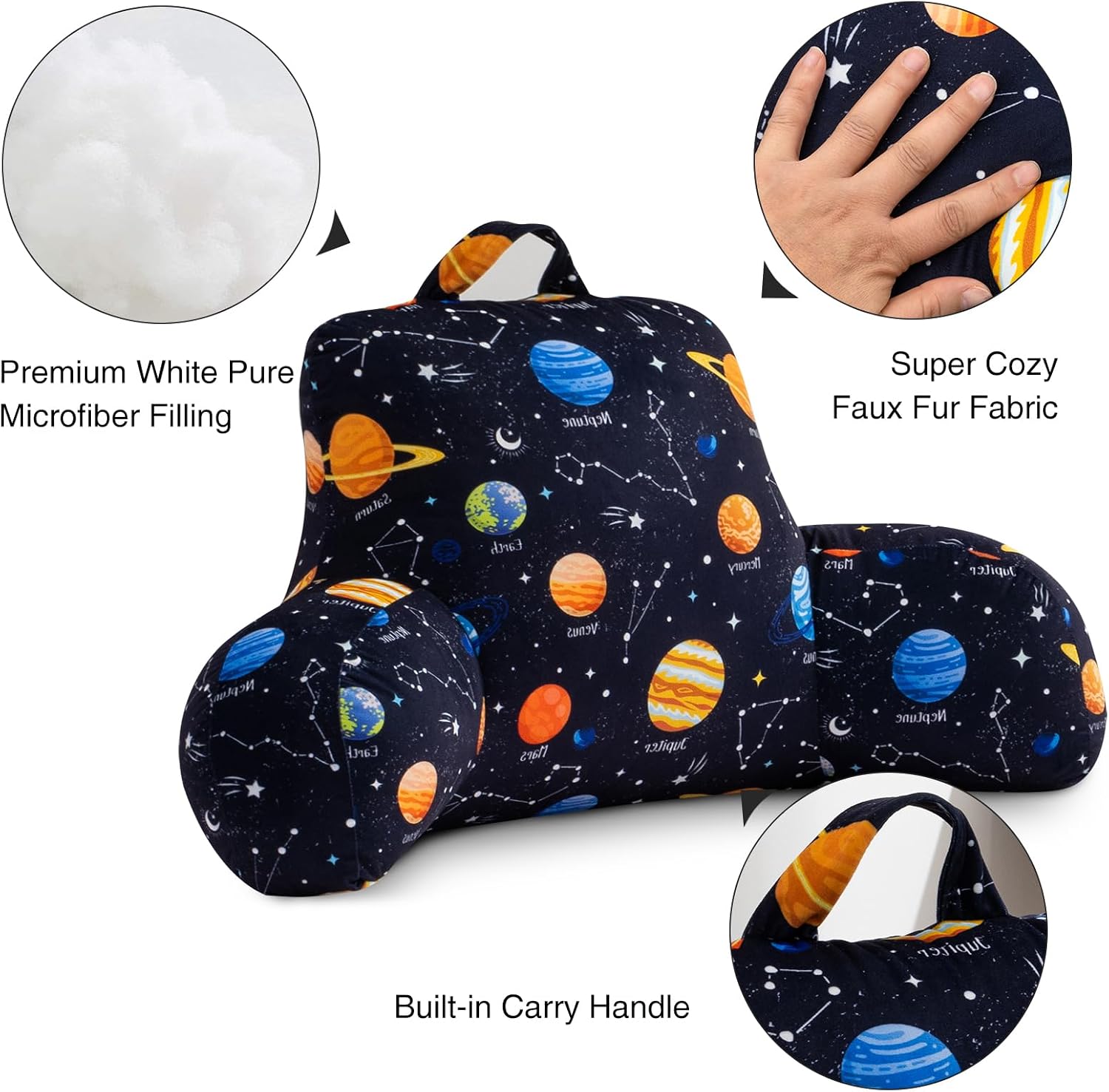 Aimuan Reading Pillow Bed Rest Wedge Backrest Pillow Outer Space Universe Galaxy Printed Collections with Arms Sitting in Bed Black-Blue