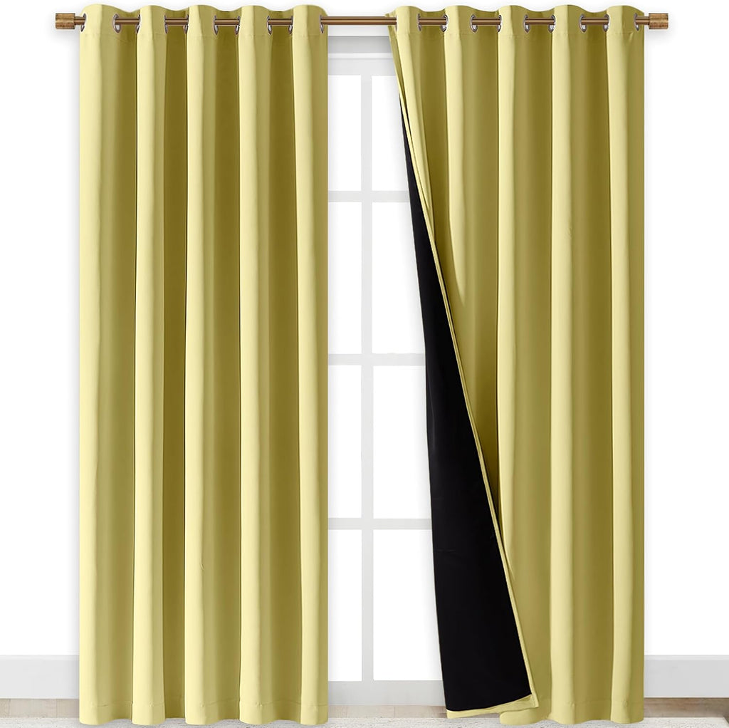 Nicetown Paler Yellow Full Shade Curtain Panels, Pair of Energy Smart & Noise Blocking Out Blackout Drapes for Dining Room Window, Thermal…