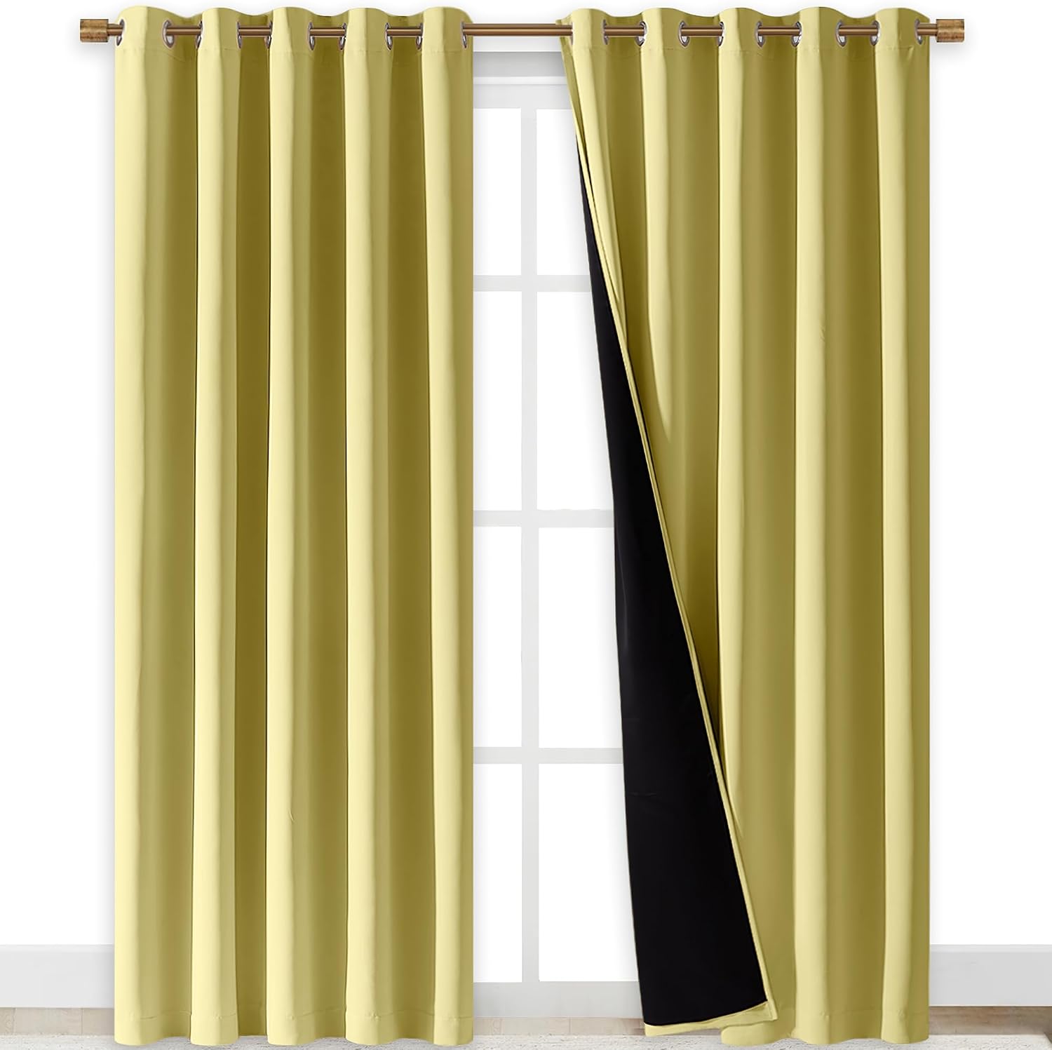 Nicetown Paler Yellow Full Shade Curtain Panels, Pair of Energy Smart & Noise Blocking Out Blackout Drapes for Dining Room Window, Thermal…