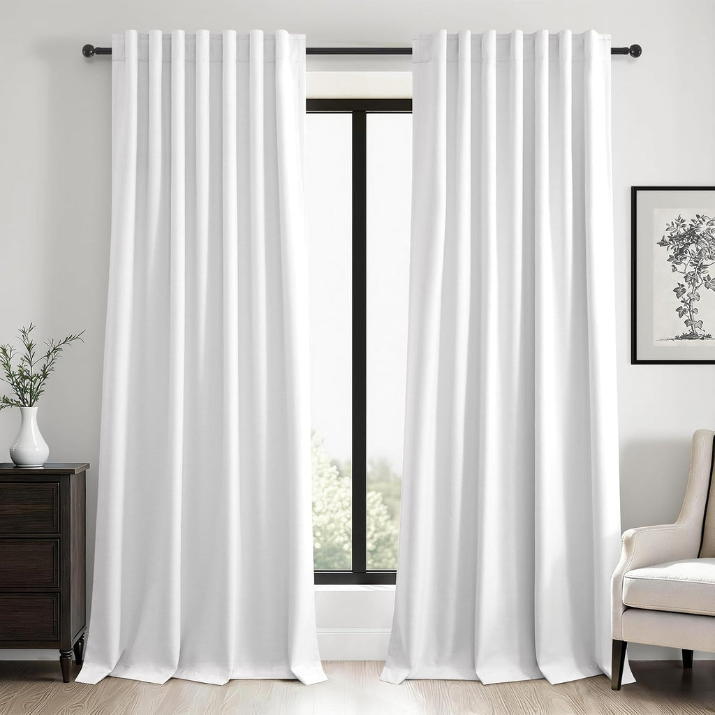 Topfinel 102 inch blackout curtains for Sliding door 2 Panels 100% Blackout Linen texture Beige White Window Drapes with Back Tab Rod Pocke…