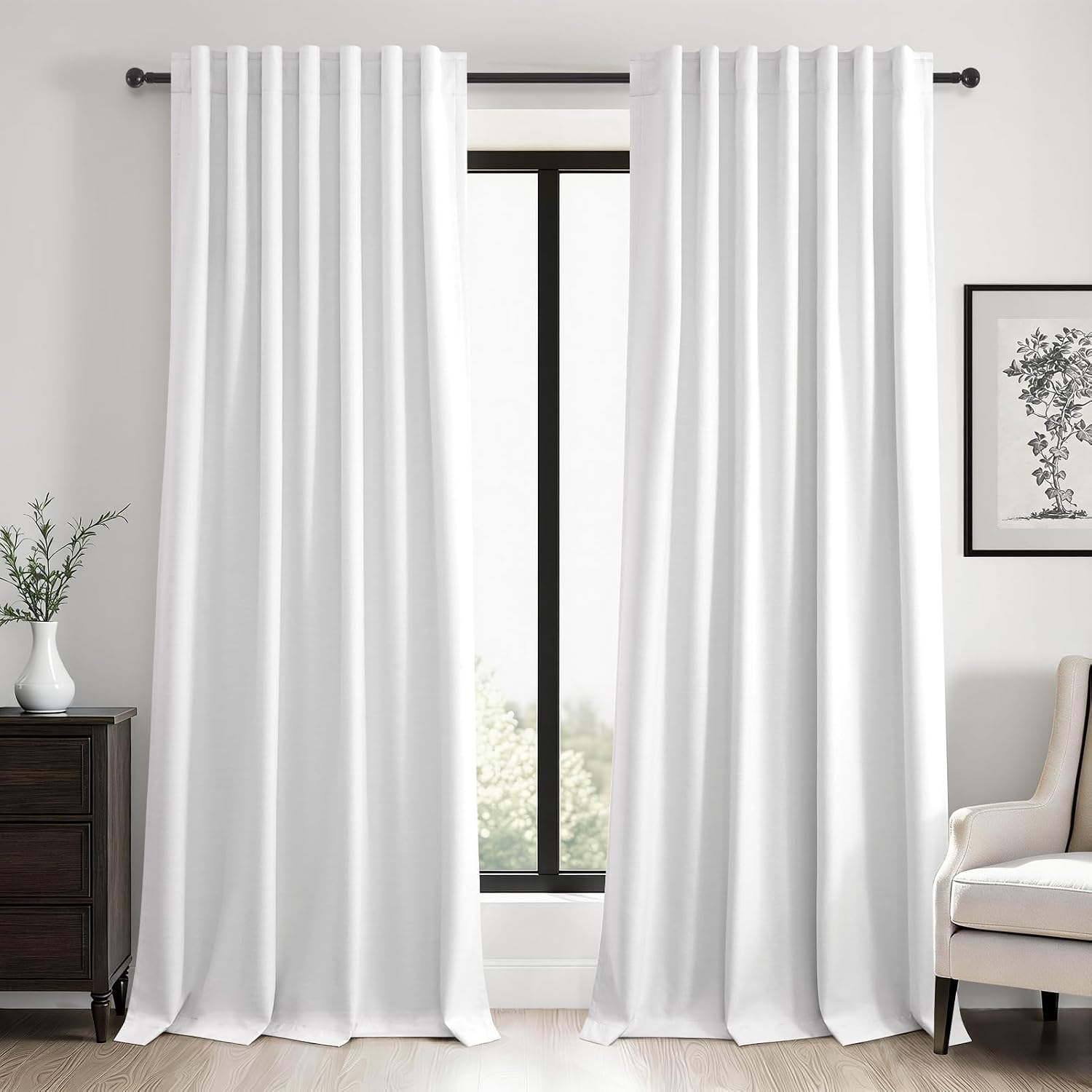 Topfinel 102 inch blackout curtains for Sliding door 2 Panels 100% Blackout Linen texture Beige White Window Drapes with Back Tab Rod Pocke…