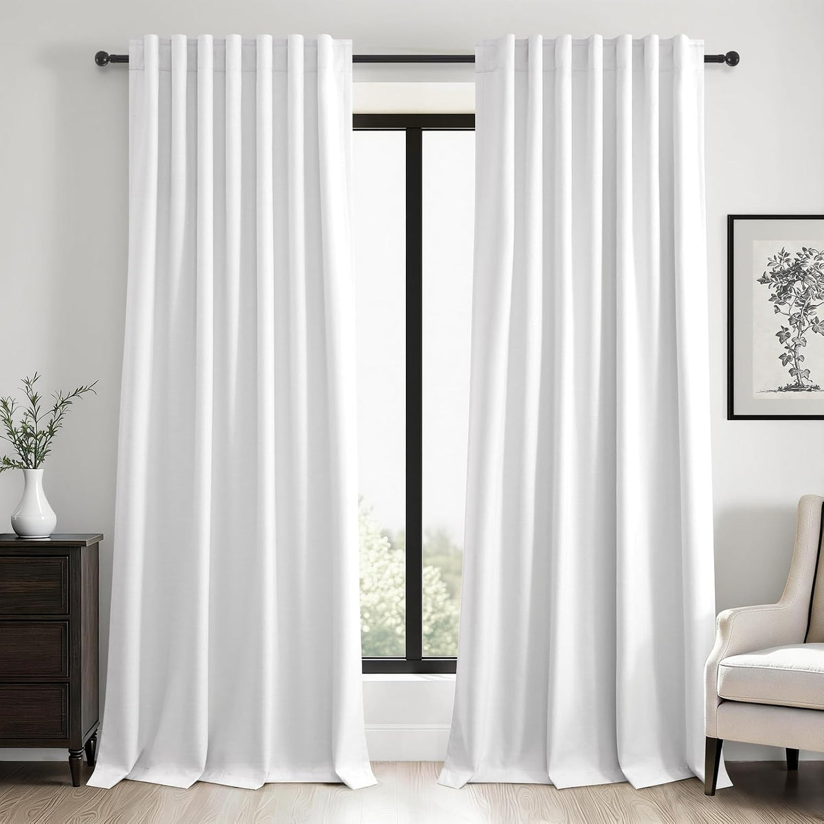 Topfinel 96 inch long Linen blackout curtains 2 Panels 100% Black out Linen texture Curtains ivory white Window Drapes with Back Tab Rod Po…