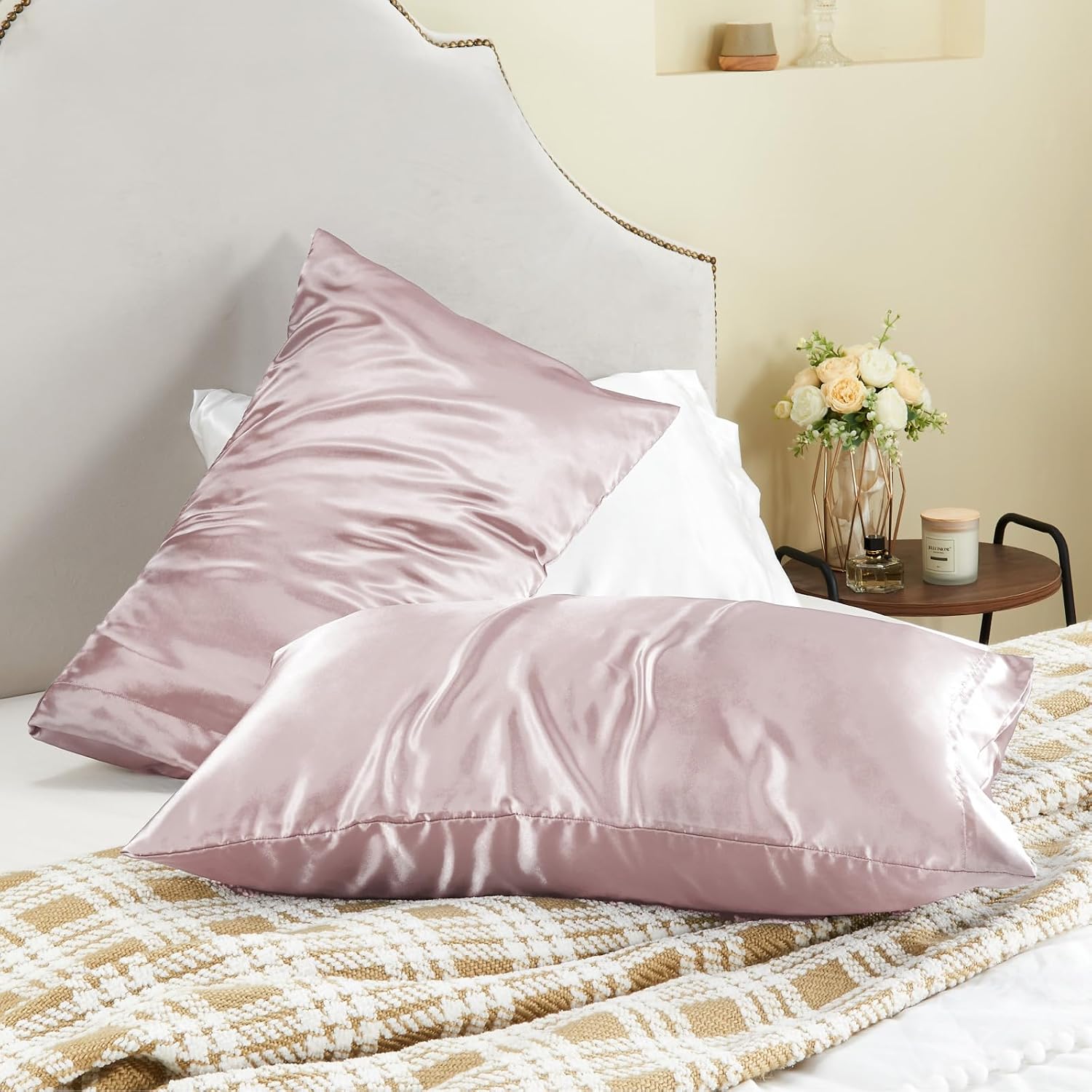 Bedelite Satin Pillowcase for Hair and Skin, Super Soft and Cooling Similar to Silk Pillow Cases 2 Pack with Envelope Closure, Gift for Wom…