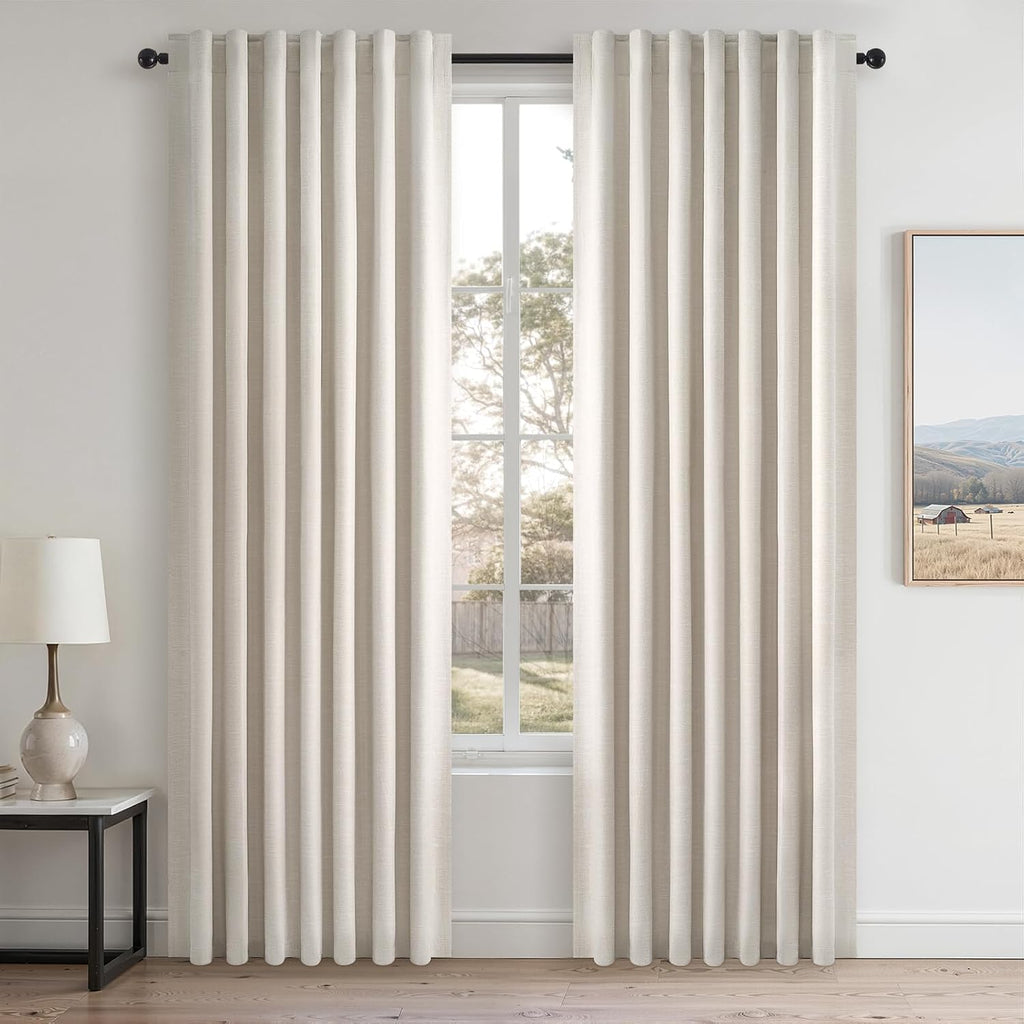 Topfinel 80 Inch Long Linen Blackout Curtains 2 Panels Set for Bedroom Back Tab Rod Pocket Pleated Boho Farmhouse Room Darkening Curtains f…
