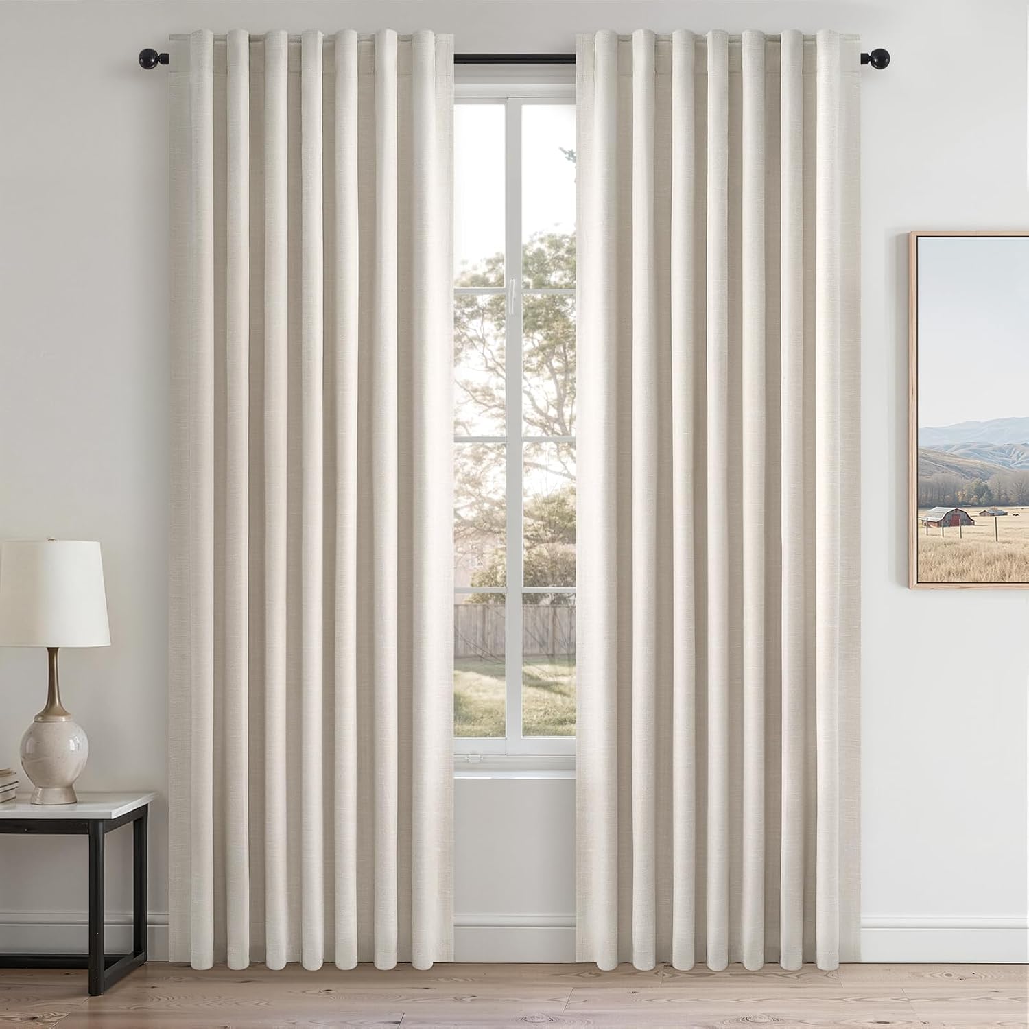 Topfinel 80 Inch Long Linen Blackout Curtains 2 Panels Set for Bedroom Back Tab Rod Pocket Pleated Boho Farmhouse Room Darkening Curtains f…