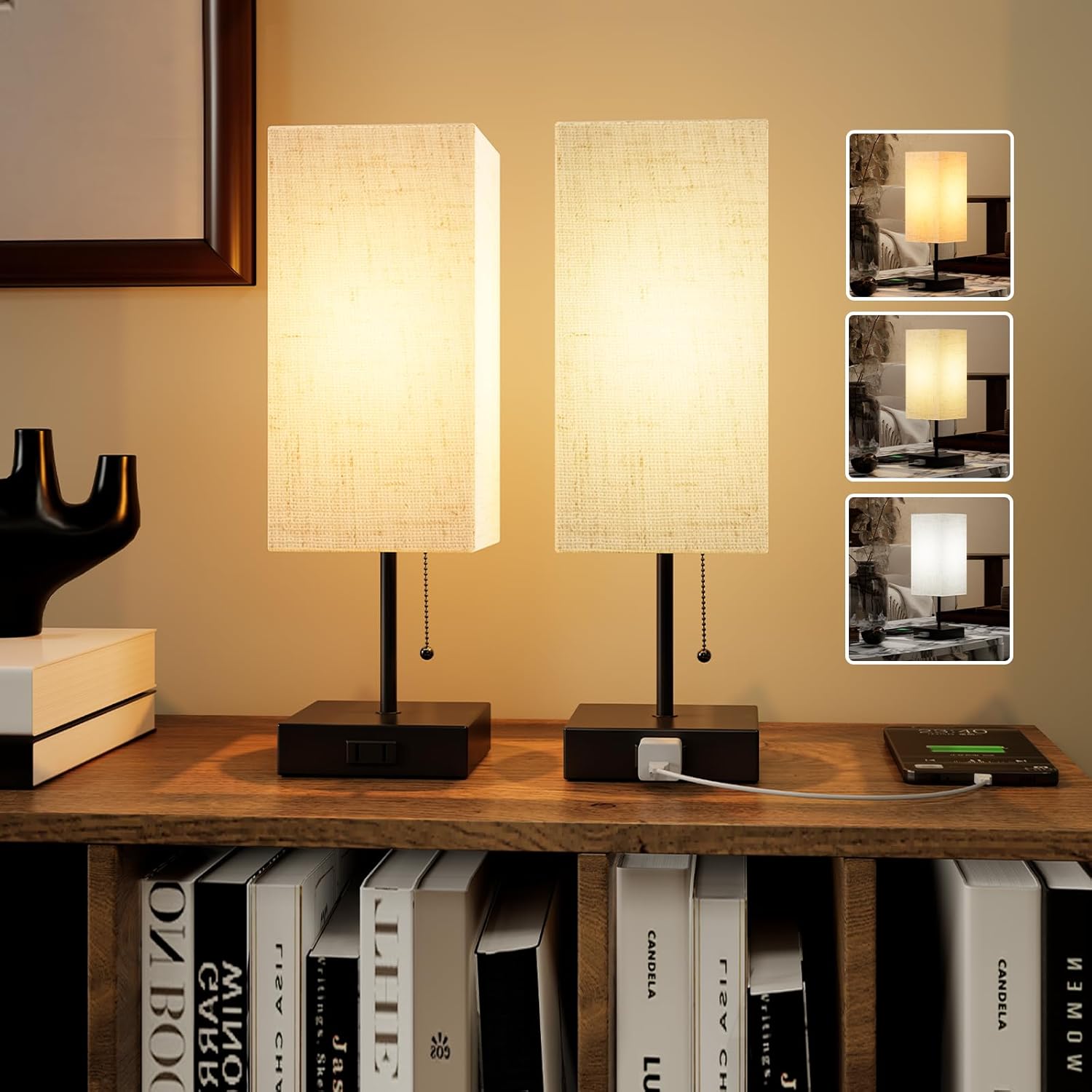 YIDPU Table Lamp for Bedroom, Nightstand Lamp for Bedside with AC Outlets, Adjustable 3color LED Light Desk Lamp for Home Decor, Included…