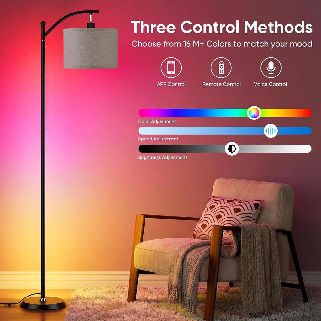 Smart LED RGBCW Corner Lamp with Linen Lampshade Compatible with Alexa, Color Changing Standing Lamp with 16 Million DIY Colors, Music…