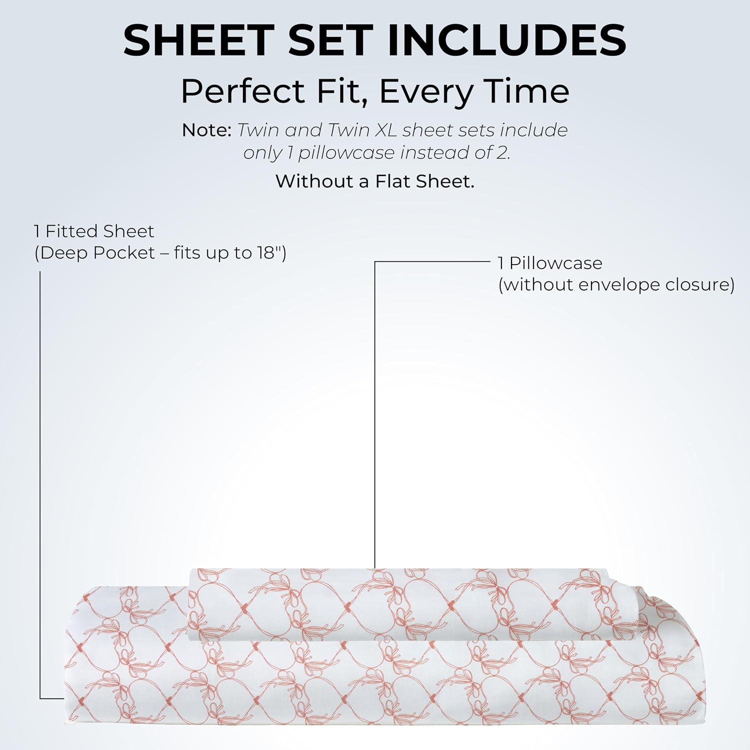 Twin XL Fitted Sheet with 18" Deep Pockets, No Flat - Percale Weave Natural - Breathable 100% Cotton Printed Bedding, 1 Fitted Sheet + 1…