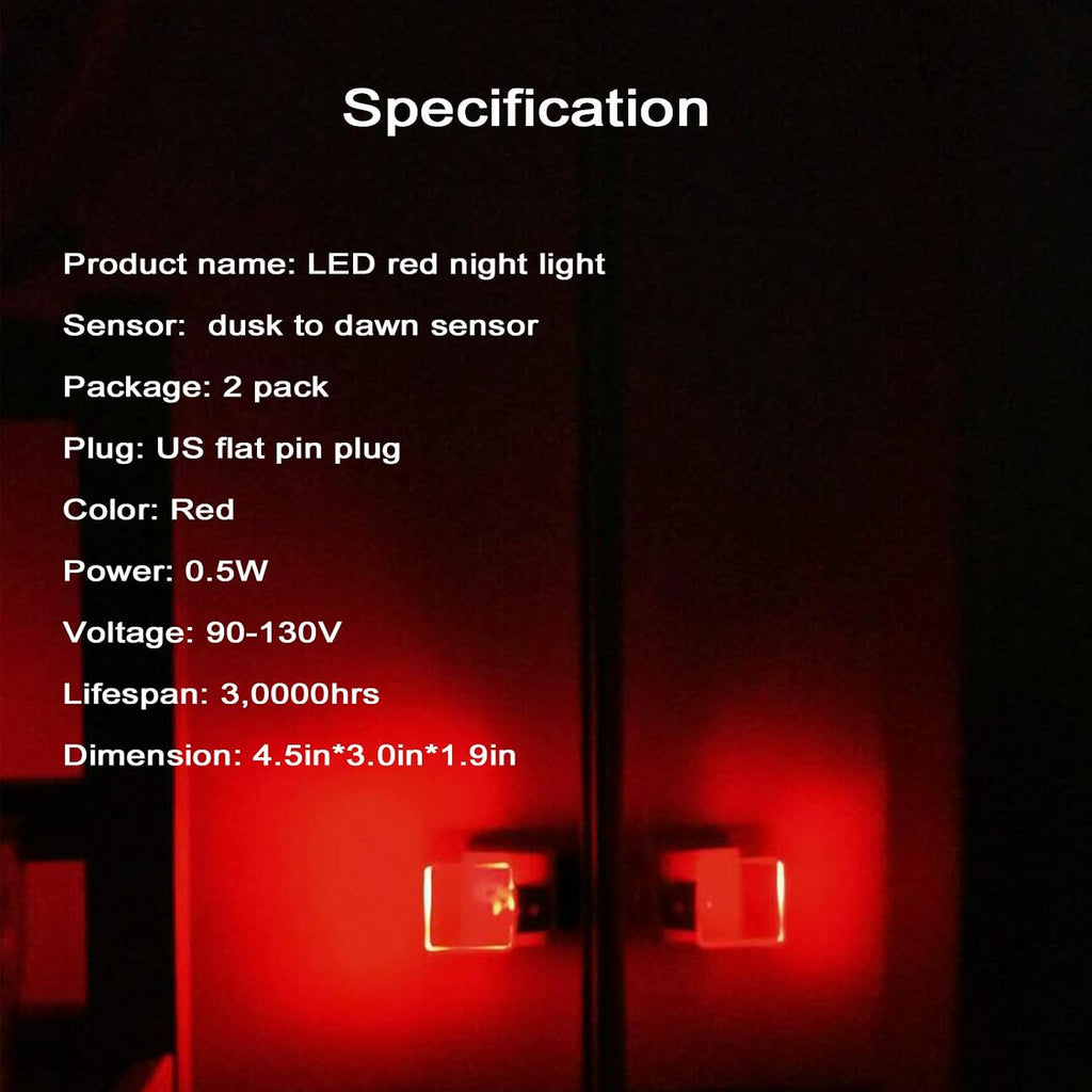 Red Night Lights Plug in 2 Pack, 0.5W Red Light Night Light with Dusk to Dawn Sensor, Auto On/Off LED Night Light Plug into Wall Pefect…