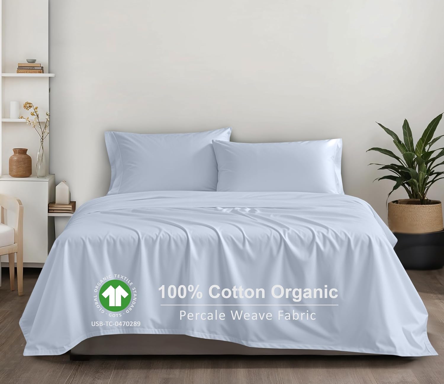 Ruvanti 100% Cotton Organic Percale Sheets King Size – Crisp Cooling Bed Sheets for Hot Sleepers, Deep Pocket 15”, Soft Peach Finish, Breat…