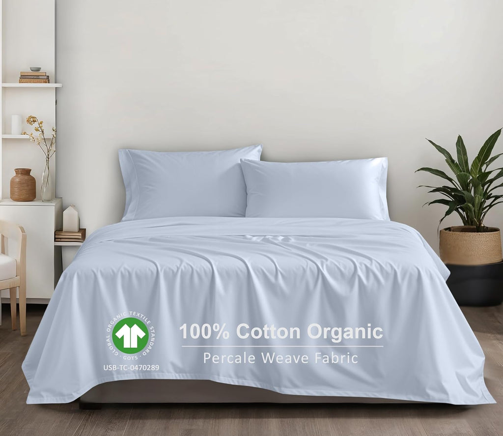 Ruvanti 100% Cotton Organic Percale Sheets Full Size – Crisp Cooling Bed Sheets for Hot Sleepers, Deep Pocket 15”, Soft Peach Finish, Breat…