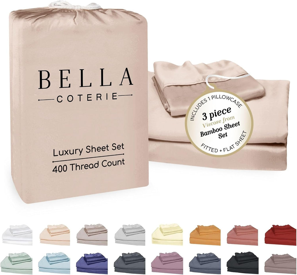 Bella Coterie Luxury Bamboo Viscose Twin Size Sheet Set | 100% Organically Grown | Ultra Soft | Cooling for Hot Sleepers | 18" Deep…