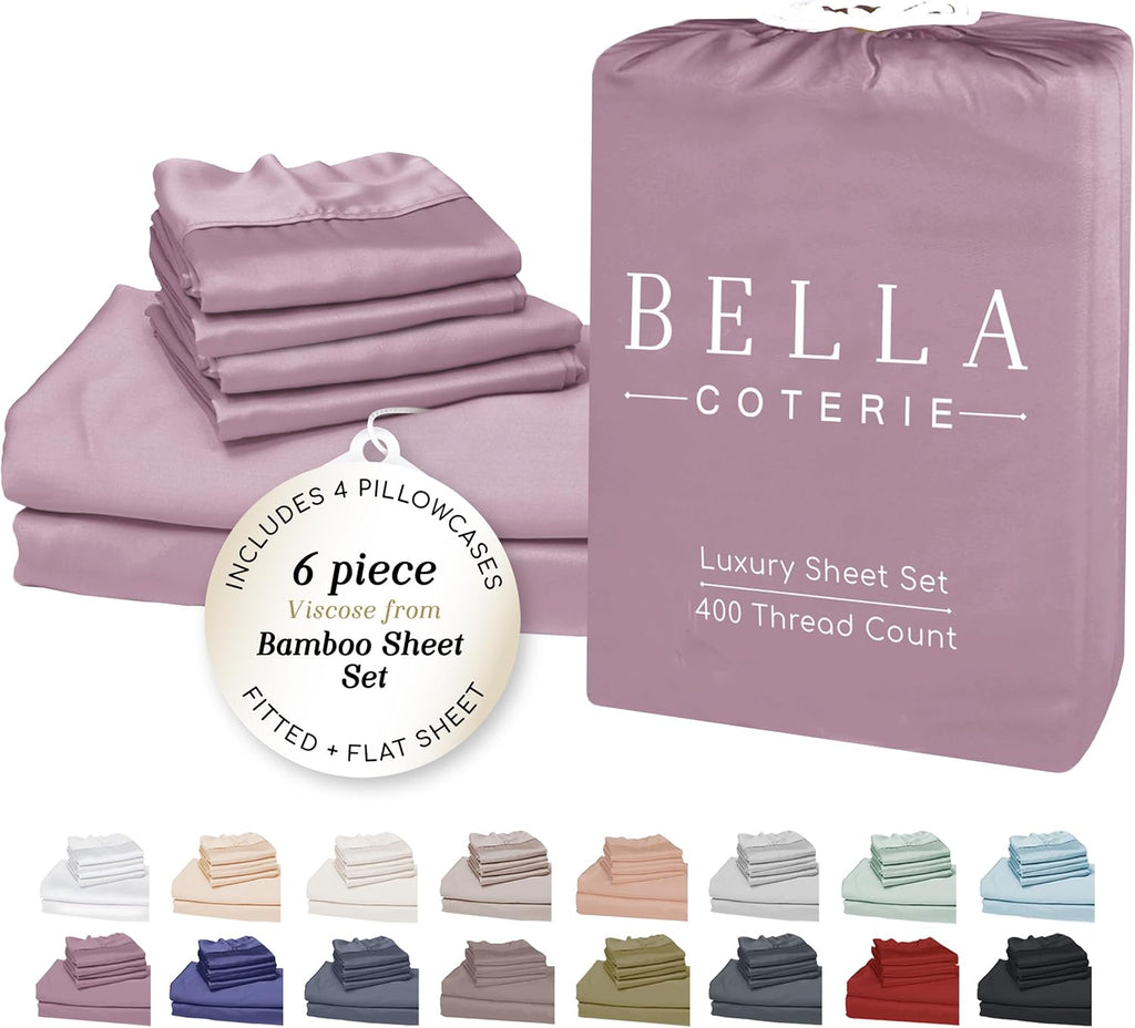 Bella Coterie 6 Piece Luxury Bamboo Viscose California King Size Sheet Set | 100% Organically Grown | Cooling for Hot Sleepers | 18" Deep…