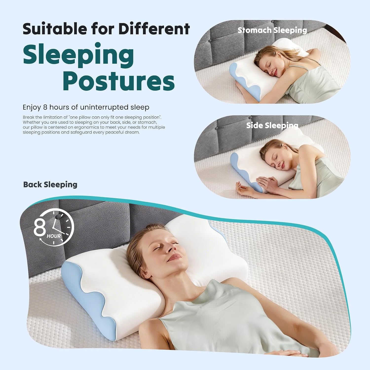 DUMOS Cervical Pillow for Neck and Shoulder, Contour Memory Foam Pillow, Ergonomic Neck Support Pillow for Side Back Stomach Sleepers…