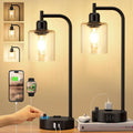 Industrial Table Lamps for Bedrooms Set of 2 - Fully Dimmable Bedside Lamps with USB A and C Ports and Outlet, Black Nightstand Lamps…