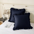 KKJIAF Ruffle Pillow Cases 22x22 Inches, Navy Blue Square Ruffled Pillow Covers Set of 2, Microfiber Wrinkle Resistant Pillow Shams with…