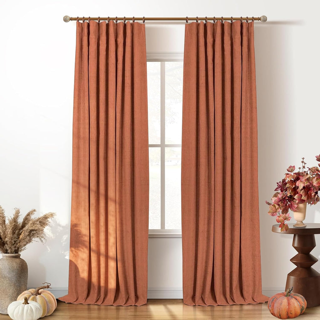 INOVADAY 100% Blackout Curtains for Bedroom, Black Out Curtains 96 Inch Long, Clip Rings Linen Blackout Drapes, Thermal Insulated Room…